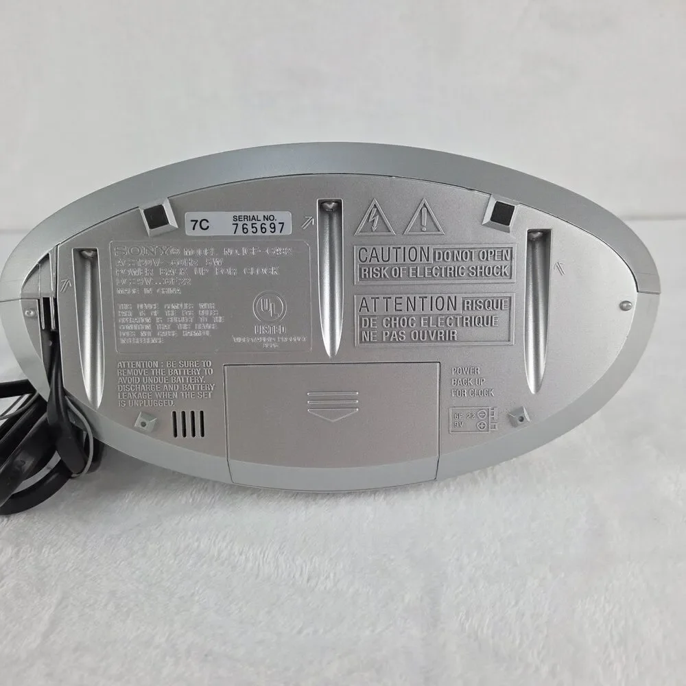 Sony Clock Dream Machine Large Display Alarm ICF-C492 AM/FM Radio Silver Black